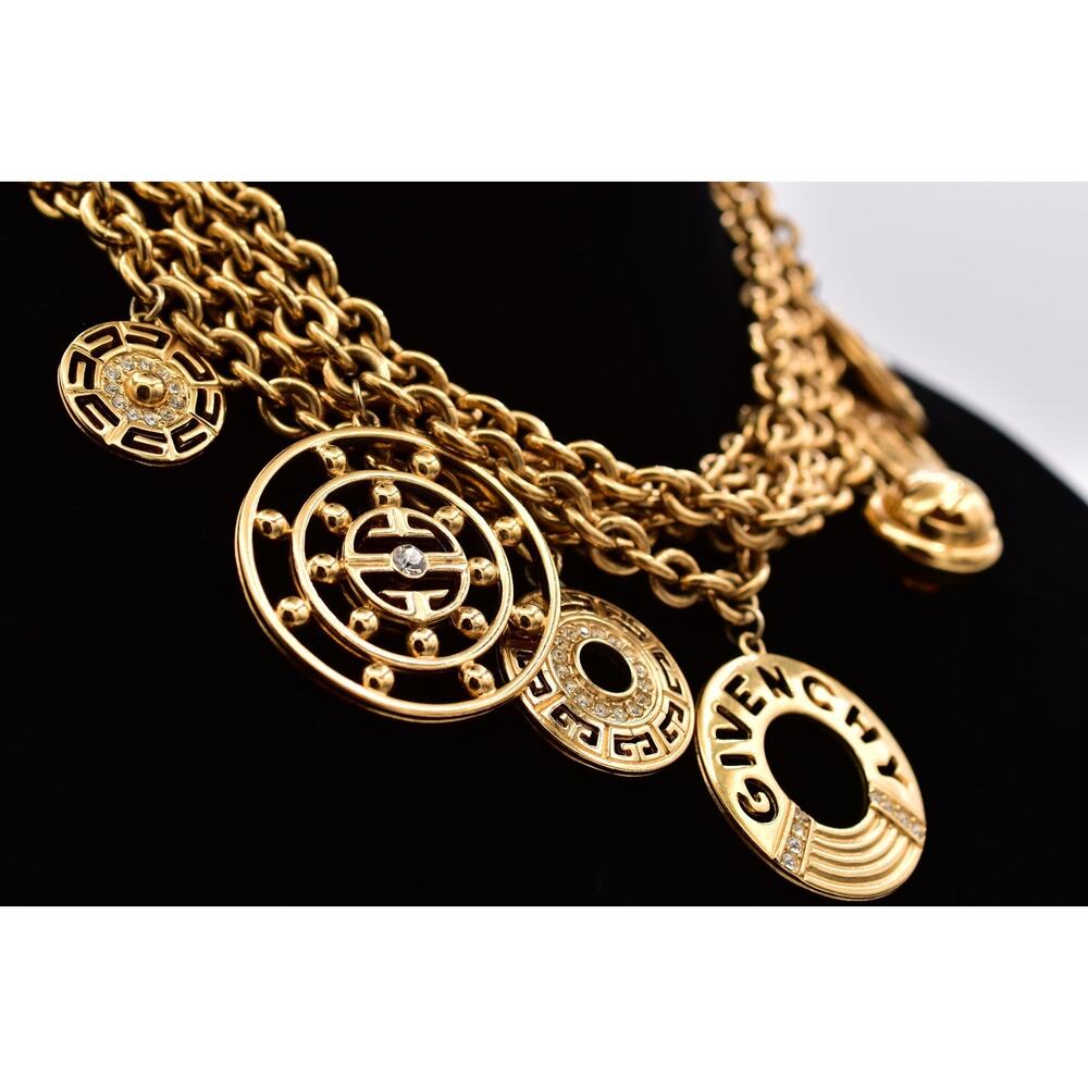 Givenchy Vintage Runway Statement Logo Charm Necklace Gold Chunky Signed Bin5 - Picture 6 of 12